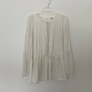 Free People Off White Flowy Long Sleeve Blouse